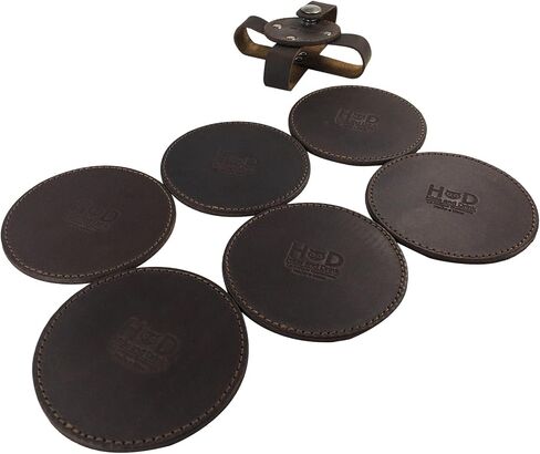 Hide & Drink, Circular Set of 6 Coasters for Drinks Handmade from Full Grain Leather - Bourbon Brown in Saudi Arabia