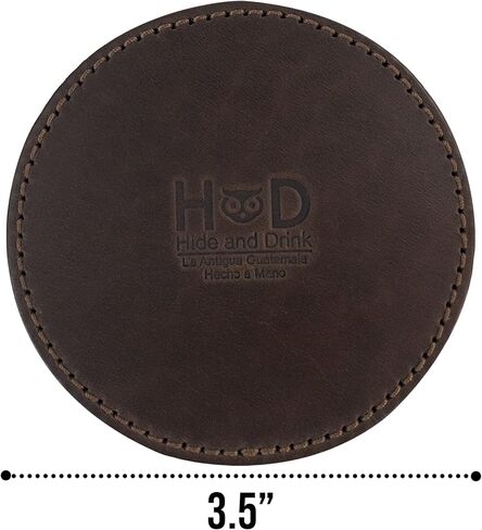 Hide & Drink, Circular Set of 6 Coasters for Drinks Handmade from Full Grain Leather - Bourbon Brown in Saudi Arabia