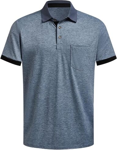 Hardaddy Men's Casual Polo Shirt with Pocket Contrast Color Short Sleeve Business Work Shirts Summer Tees Top Shirt in Kuwait