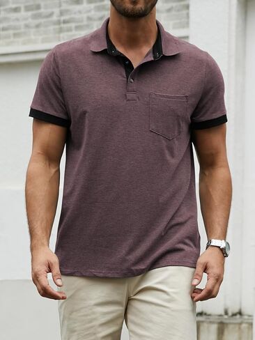 Hardaddy Men's Casual Polo Shirt with Pocket Contrast Color Short Sleeve Business Work Shirts Summer Tees Top Shirt in Kuwait