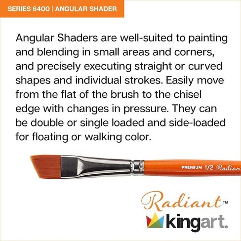 فرشاة فنان KINGART Premium Radiant 6400-1/8 Angular Shader Series، شعر تاكلون صناعي، مقبض قصير، للرسم بالأكريليك والزيت والألوان المائية، مقاس 1/8 بوصة in Kuwait