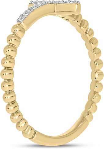 1/10cttw Diamond Cross Ring for Women, Cross Ring with Beaded Style Detail in 18k Yellow Gold-Plate, 18k Rose Gold-Plate or 925 Sterling Silver, Women's Horizontal Cross with Round White Diamonds in Kuwait
