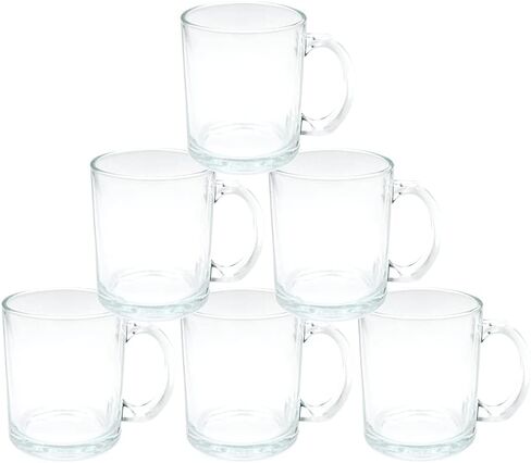 MR.R 11oz فراغات التسامي كوب زجاجي شفاف شفاف، أكواب قهوة بمقبض لنقل الطلاء الحراري الحراري، مجموعة من 6 قطع in Saudi Arabia