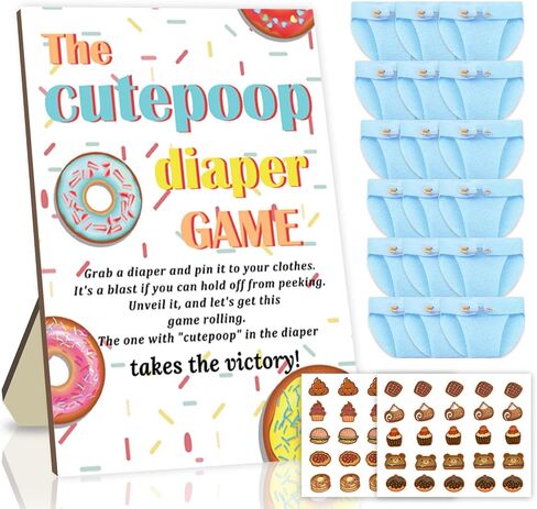 مضحك The Cutepoop حفاضات استحمام الطفل لعبة بنين بنات تحمل علامة استحمام خشبية للأطفال مع 50 قطعة حفاضات صغيرة باللون الأزرق للكشف عن الجنس ديكور حفلة استحمام الطفل in Kuwait