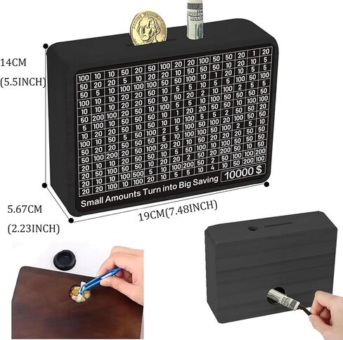 Cash Vault Wooden Money Saving Box, Black One Piece Wooden Cash Savings Box, 10000 Savings Challenge Box with 8 Saving Targets, Coin Money Savings Box with Counter for Kids Boys Girls Gift (Black) in Saudi Arabia