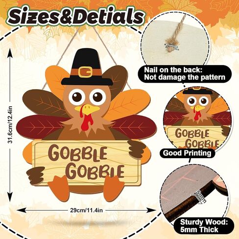 زينة باب عيد الشكر لعيد الشكر من Whaline Fall Thanksgiving، مع ديك رومي يحمل علامة Gobble Gobble، شماعة باب خشبية ريفية لحصاد الخريف، نافذة المكتب المنزلي in Saudi Arabia