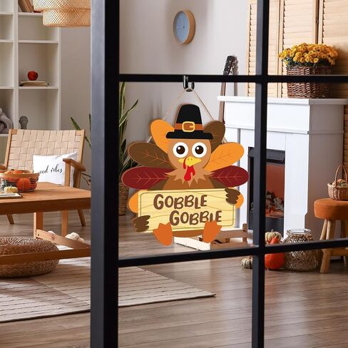 زينة باب عيد الشكر لعيد الشكر من Whaline Fall Thanksgiving، مع ديك رومي يحمل علامة Gobble Gobble، شماعة باب خشبية ريفية لحصاد الخريف، نافذة المكتب المنزلي in Saudi Arabia
