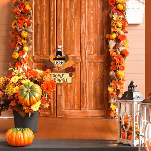 زينة باب عيد الشكر لعيد الشكر من Whaline Fall Thanksgiving، مع ديك رومي يحمل علامة Gobble Gobble، شماعة باب خشبية ريفية لحصاد الخريف، نافذة المكتب المنزلي in Saudi Arabia