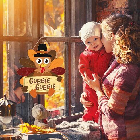 زينة باب عيد الشكر لعيد الشكر من Whaline Fall Thanksgiving، مع ديك رومي يحمل علامة Gobble Gobble، شماعة باب خشبية ريفية لحصاد الخريف، نافذة المكتب المنزلي in Saudi Arabia