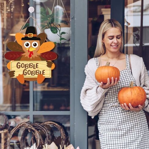 زينة باب عيد الشكر لعيد الشكر من Whaline Fall Thanksgiving، مع ديك رومي يحمل علامة Gobble Gobble، شماعة باب خشبية ريفية لحصاد الخريف، نافذة المكتب المنزلي in Saudi Arabia