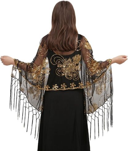 LMVERNA 1920s شال زهرة مطرزة يلتف مهدب مساء كيب الزفاف وشاح شال لحفلات فساتين السهرة in Kuwait