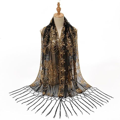 LMVERNA 1920s شال زهرة مطرزة يلتف مهدب مساء كيب الزفاف وشاح شال لحفلات فساتين السهرة in Kuwait