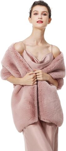 BEAUTELICATE Women Faux Fur Shawl for Wedding Wrap Shrug Bridal Stole Winter Cover Up Bridesmaids in Saudi Arabia
