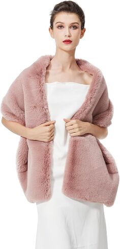 BEAUTELICATE Women Faux Fur Shawl for Wedding Wrap Shrug Bridal Stole Winter Cover Up Bridesmaids in Saudi Arabia