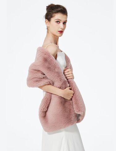 BEAUTELICATE Women Faux Fur Shawl for Wedding Wrap Shrug Bridal Stole Winter Cover Up Bridesmaids in Saudi Arabia