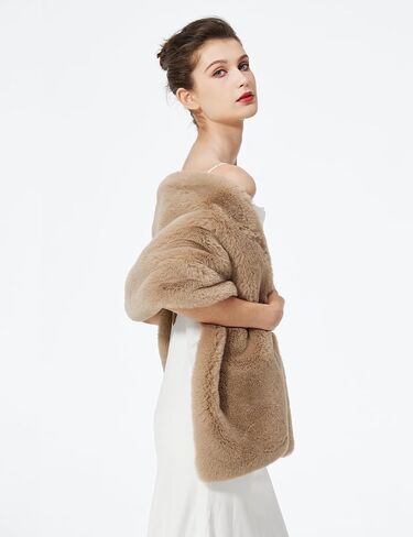 BEAUTELICATE Women Faux Fur Shawl for Wedding Wrap Shrug Bridal Stole Winter Cover Up Bridesmaids in Saudi Arabia