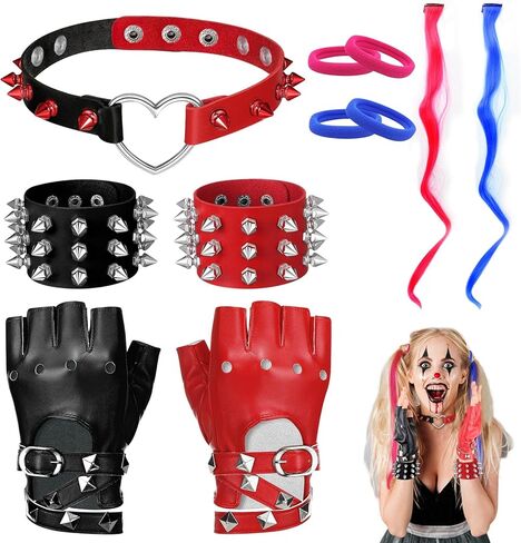 11 Pcs Halloween Punk Cosplay Goth Jewelry Fingerless Glove Choker Bracelets Punk Cosplay Costume Accessories for Women in Saudi Arabia