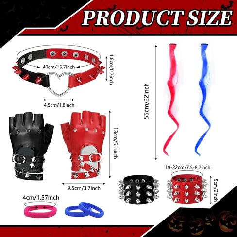 11 Pcs Halloween Punk Cosplay Goth Jewelry Fingerless Glove Choker Bracelets Punk Cosplay Costume Accessories for Women in Saudi Arabia