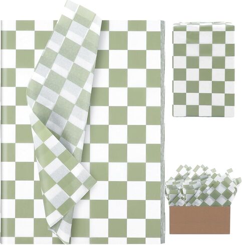 100 Sheets Checkered Tissue Paper, Sage Green Plaids Party Gift Wrapping Paper Plaids Pattern Art Tissue for Wedding Birthday Baby Shower Party Decorations, 14x20in (Sage Green) in Saudi Arabia