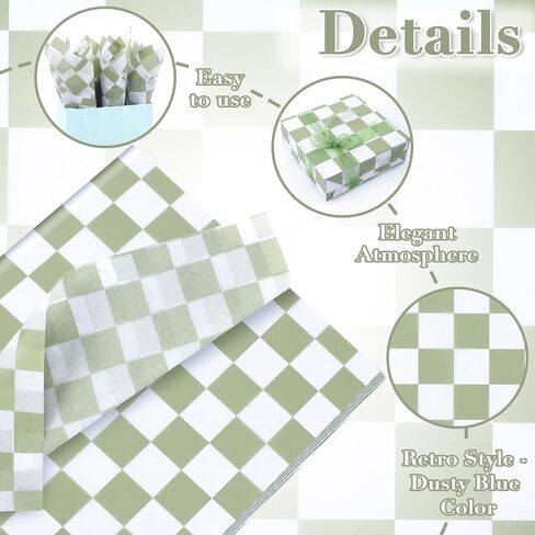 100 Sheets Checkered Tissue Paper, Sage Green Plaids Party Gift Wrapping Paper Plaids Pattern Art Tissue for Wedding Birthday Baby Shower Party Decorations, 14x20in (Sage Green) in Saudi Arabia
