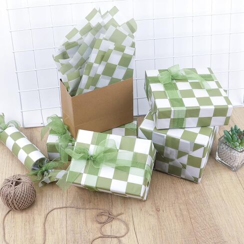 100 Sheets Checkered Tissue Paper, Sage Green Plaids Party Gift Wrapping Paper Plaids Pattern Art Tissue for Wedding Birthday Baby Shower Party Decorations, 14x20in (Sage Green) in Saudi Arabia