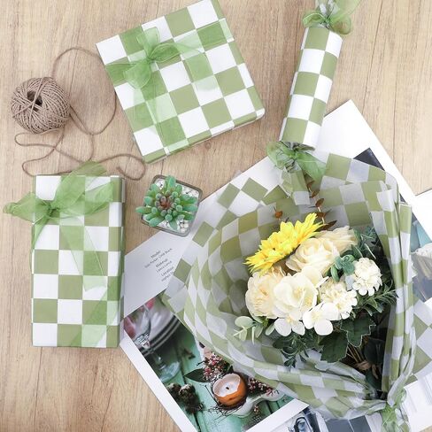 100 Sheets Checkered Tissue Paper, Sage Green Plaids Party Gift Wrapping Paper Plaids Pattern Art Tissue for Wedding Birthday Baby Shower Party Decorations, 14x20in (Sage Green) in Saudi Arabia