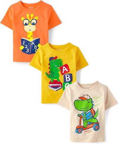 The Children's Place baby boys and Toddler Short Sleeve Graphic T- 3-pack T Shirt, Animal Tracks/ Octopus/ Spots Stripes, 5T US in Saudi Arabia