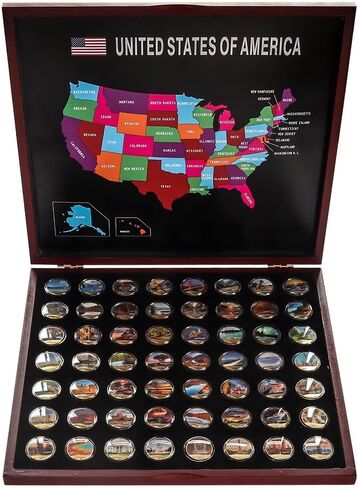 56 قطعة من المتنزهات الوطنية الشهيرة في الولايات المتحدة والمواقع ذات المناظر الطبيعية الخلابة مجموعات العملات المعدنية التذكارية لعيد الميلاد للرجال in Kuwait