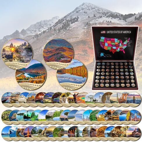 56 قطعة من المتنزهات الوطنية الشهيرة في الولايات المتحدة والمواقع ذات المناظر الطبيعية الخلابة مجموعات العملات المعدنية التذكارية لعيد الميلاد للرجال in Kuwait