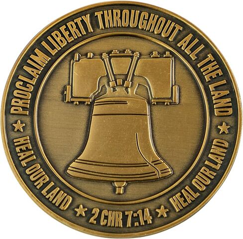 Pledge of Allegiance Coin, Liberty Bell & American Flag Patriotic Military Challenge Coin, Heal Our Land, Freedom Christian Religious Antique Gold Plated Prayer Token Gift in Kuwait