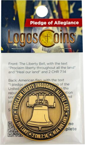 Pledge of Allegiance Coin, Liberty Bell & American Flag Patriotic Military Challenge Coin, Heal Our Land, Freedom Christian Religious Antique Gold Plated Prayer Token Gift in Kuwait