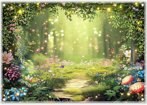 7x5ft Enchanted Forest Photography Backdrop Fairy Garden Banner | Fairytale Magic Wonderland Flowers Princess Background, Kids Girls Party Decoration, Spring Photo Props, Polyester Fabric in Saudi Arabia