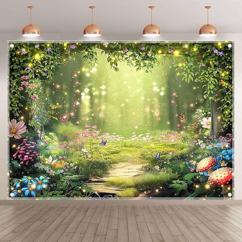 7x5ft Enchanted Forest Photography Backdrop Fairy Garden Banner | Fairytale Magic Wonderland Flowers Princess Background, Kids Girls Party Decoration, Spring Photo Props, Polyester Fabric in Saudi Arabia