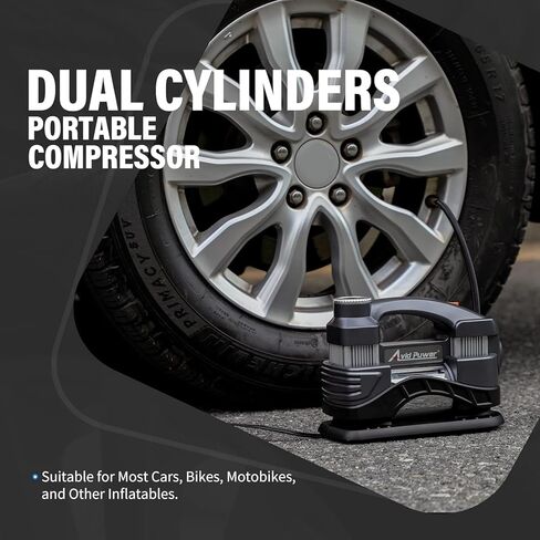 ضاغط هواء محمول AVID POWER 12 فولت تيار مستمر، منفاخ إطارات مزدوج الأسطوانات للنفخ السريع، مضخة إطارات ذات إغلاق تلقائي مع مقياس ضغط رقمي، ضوء LED، مضخة هواء للسيارة للإطارات in Kuwait