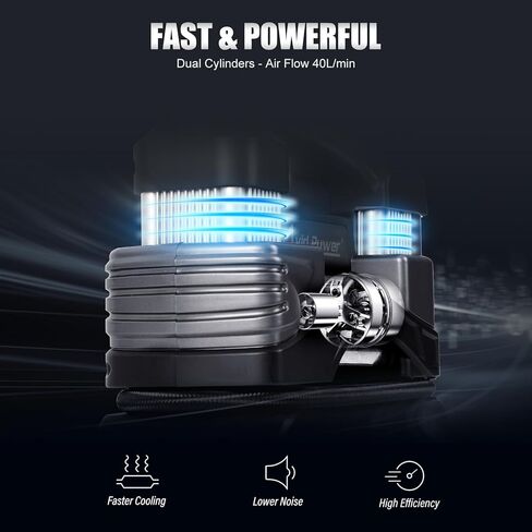 ضاغط هواء محمول AVID POWER 12 فولت تيار مستمر، منفاخ إطارات مزدوج الأسطوانات للنفخ السريع، مضخة إطارات ذات إغلاق تلقائي مع مقياس ضغط رقمي، ضوء LED، مضخة هواء للسيارة للإطارات in Kuwait