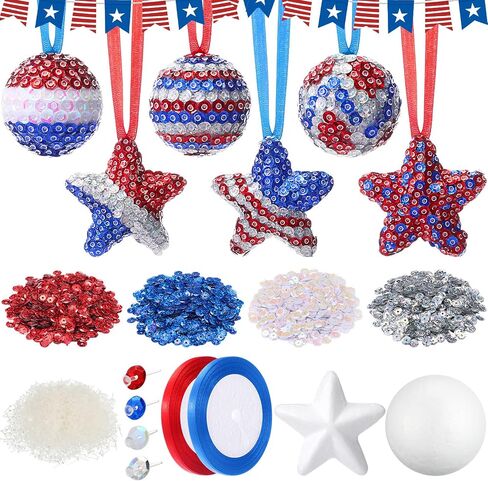 Liliful 20 Sets Christmas Crafts Sequin Ornaments Kit Includes Foam Balls Stars Red White Blue Sequins Christmas Crafts Xmas Tree Ornaments DIY Crafting for Winter Holiday Party Decoration in Saudi Arabia