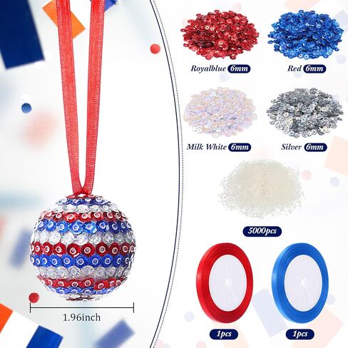 Liliful 20 Sets Christmas Crafts Sequin Ornaments Kit Includes Foam Balls Stars Red White Blue Sequins Christmas Crafts Xmas Tree Ornaments DIY Crafting for Winter Holiday Party Decoration in Saudi Arabia