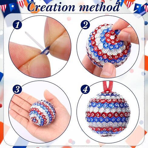 Liliful 20 Sets Christmas Crafts Sequin Ornaments Kit Includes Foam Balls Stars Red White Blue Sequins Christmas Crafts Xmas Tree Ornaments DIY Crafting for Winter Holiday Party Decoration in Saudi Arabia