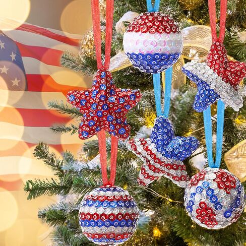Liliful 20 Sets Christmas Crafts Sequin Ornaments Kit Includes Foam Balls Stars Red White Blue Sequins Christmas Crafts Xmas Tree Ornaments DIY Crafting for Winter Holiday Party Decoration in Saudi Arabia