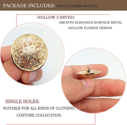 10pcs Clothes Button,Hollow Carved Metal Buttons,DIY Sewing Craft Discover Buttons,Engraving Openwork Metal Shank Buttons(25mm/1Inch,Light Gold) in Saudi Arabia
