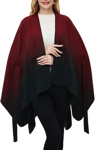 Ferand Women's Knitted Shawl Wrap with Detachable Belt Open Front Gradient Poncho for Fall Winter in Saudi Arabia