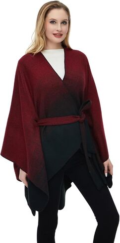 Ferand Women's Knitted Shawl Wrap with Detachable Belt Open Front Gradient Poncho for Fall Winter in Saudi Arabia