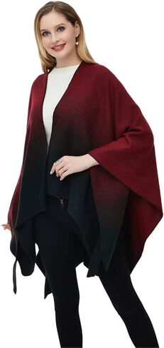 Ferand Women's Knitted Shawl Wrap with Detachable Belt Open Front Gradient Poncho for Fall Winter in Saudi Arabia