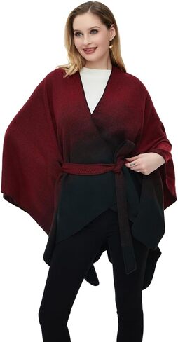 Ferand Women's Knitted Shawl Wrap with Detachable Belt Open Front Gradient Poncho for Fall Winter in Saudi Arabia