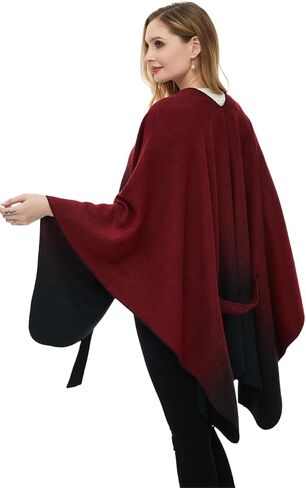 Ferand Women's Knitted Shawl Wrap with Detachable Belt Open Front Gradient Poncho for Fall Winter in Saudi Arabia