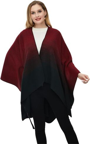 Ferand Women's Knitted Shawl Wrap with Detachable Belt Open Front Gradient Poncho for Fall Winter in Saudi Arabia