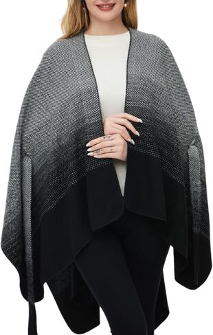 معطف شال نسائي محبوك من Ferand مع حزام قابل للفصل مفتوح من الأمام متدرج لخريف وشتاء in Kuwait