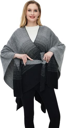 معطف شال نسائي محبوك من Ferand مع حزام قابل للفصل مفتوح من الأمام متدرج لخريف وشتاء in Kuwait