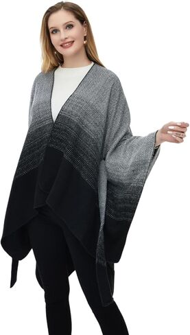 معطف شال نسائي محبوك من Ferand مع حزام قابل للفصل مفتوح من الأمام متدرج لخريف وشتاء in Kuwait