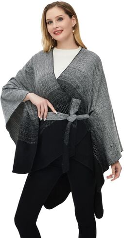 معطف شال نسائي محبوك من Ferand مع حزام قابل للفصل مفتوح من الأمام متدرج لخريف وشتاء in Kuwait
